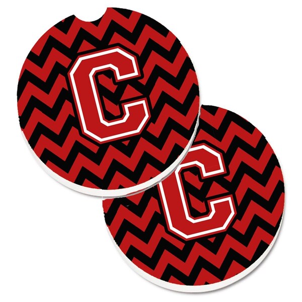 Carolines Treasures Letter C Chevron Black and Red Set of 2 Cup Holder Car Coaster CJ1047-CCARC - main